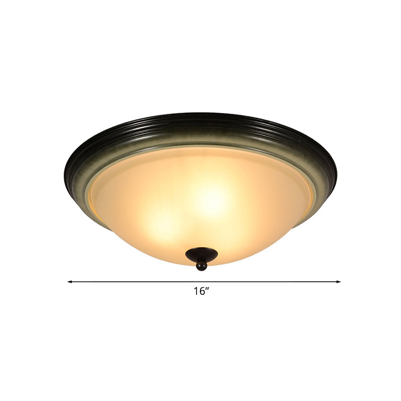 Traditional Dome Flush Mount Light with Frosted Glass, 3 Heads, Black, for Living Room - 16"/19.5" W