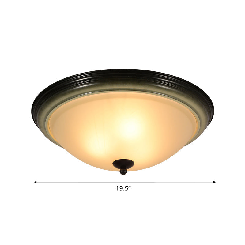 Traditional Dome Flush Mount Light With Frosted Glass 3 Heads Black For Living Room - 16/19.5 W