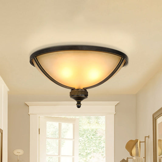 Antique Black Flush Mount Ceiling Light with Frosted Glass for Bedroom