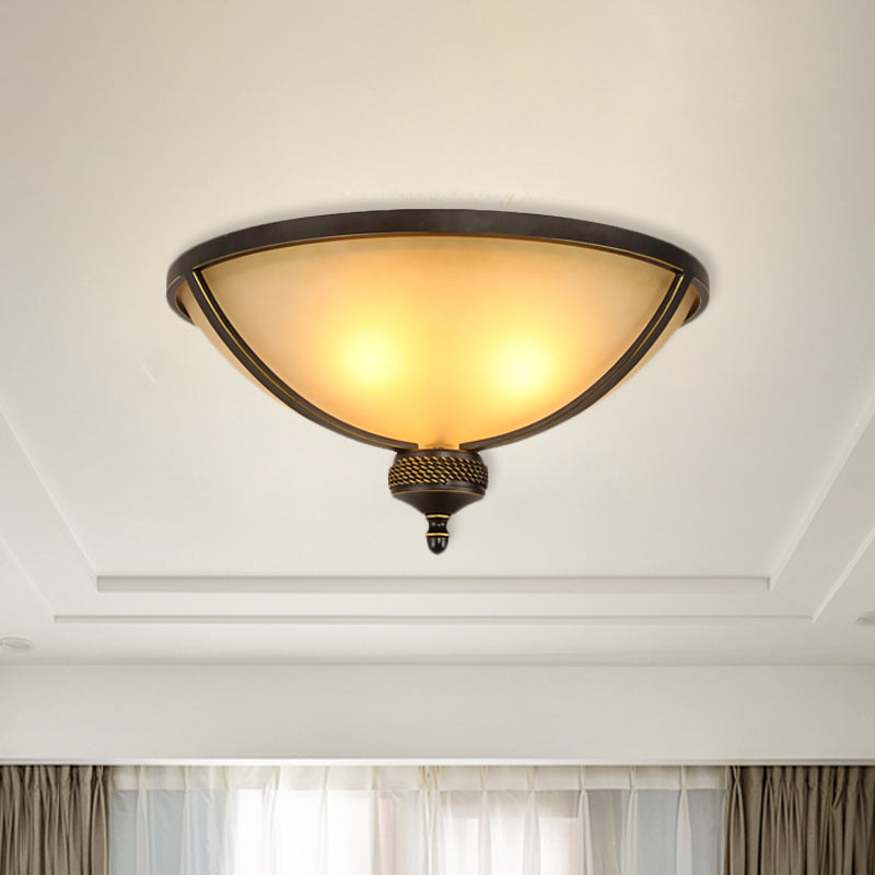 Antique Black Flush Mount Ceiling Light with Frosted Glass for Bedroom