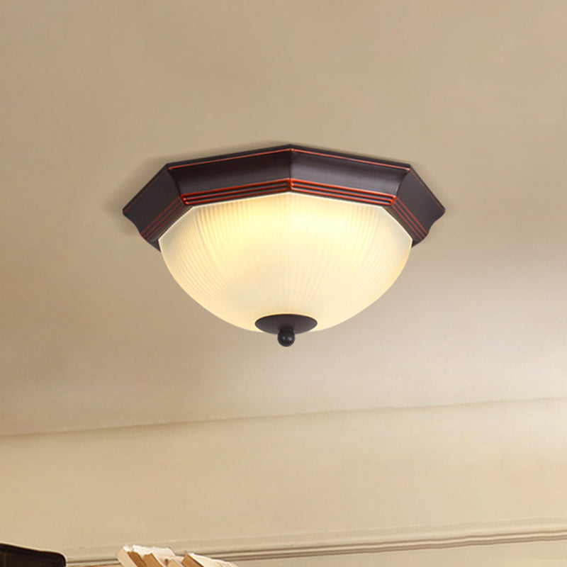 Retro Prismatic White Glass Octagon Flush Mount Ceiling Light - 3-Light, Black