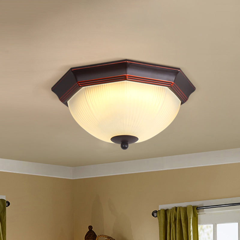 Retro Prismatic White Glass Octagon Flush Mount Ceiling Light - 3-Light, Black