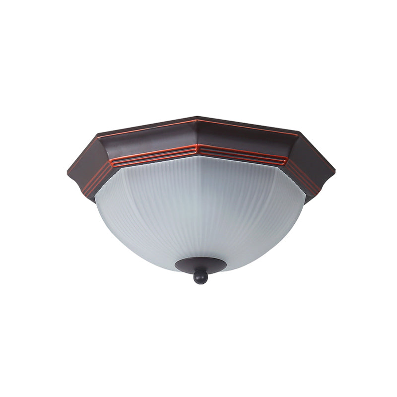 Retro Prismatic White Glass Octagon Flush Mount Ceiling Light - 3-Light, Black