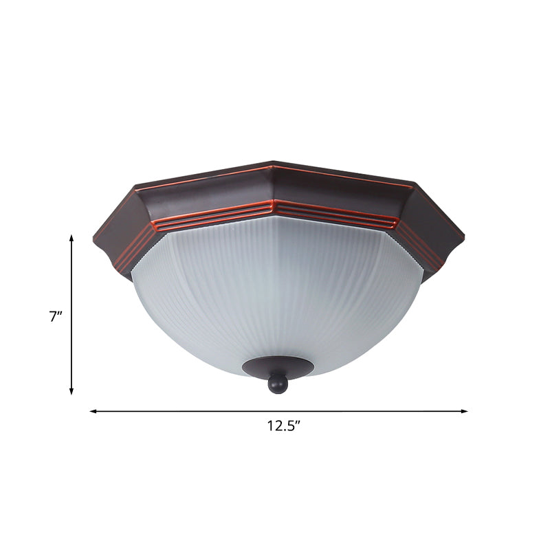 Retro Prismatic White Glass Octagon Flush Mount Ceiling Light - 3-Light, Black