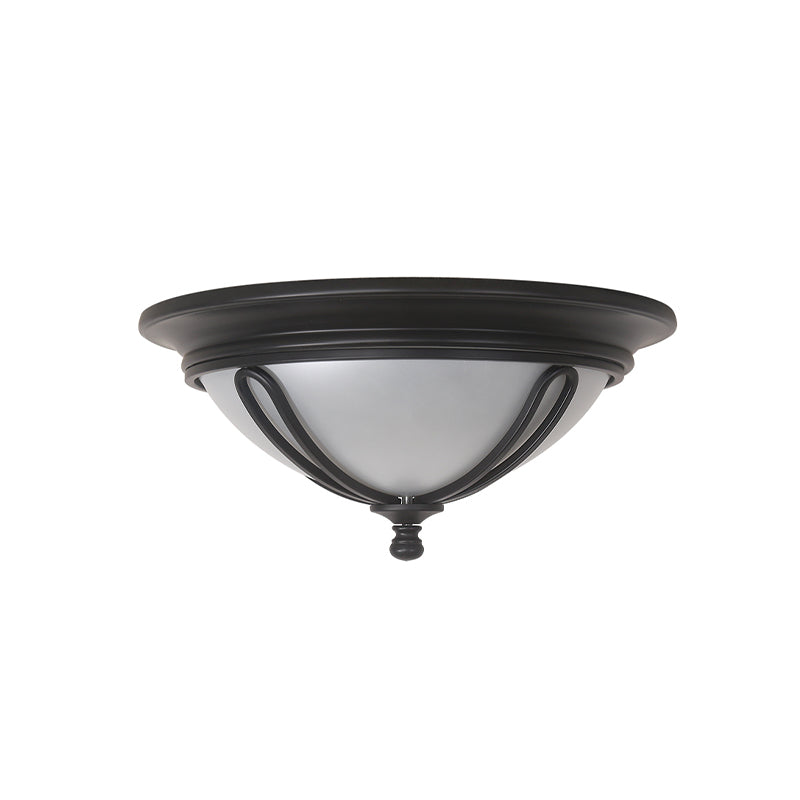 Antique Milk Glass Flush Mount Light with Metal Cage Frame - Black Finish, 4 Bulb Flush Lamp