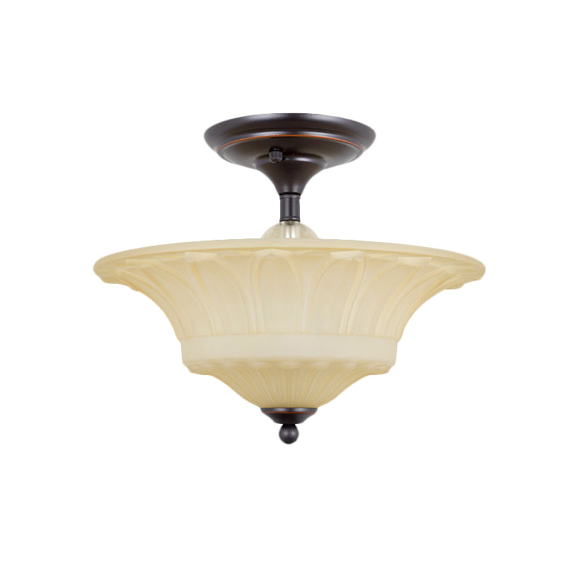 Plafonnier vintage en verre beige - Éclairage semi-encastré à têtes 3/4 pour salon en noir (14"/16" W)