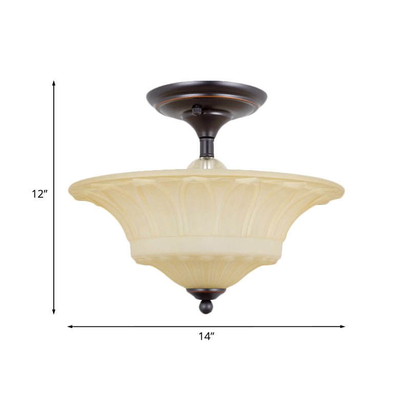 Vintage Beige Glass Bowl Flush Light With 3/4 Heads In Black For Living Room - 14/16 W