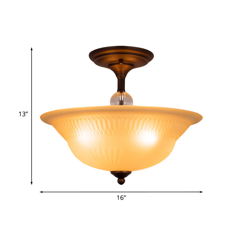 Plafonnier vintage en verre beige - Éclairage semi-encastré à têtes 3/4 pour salon en noir (14"/16" W)