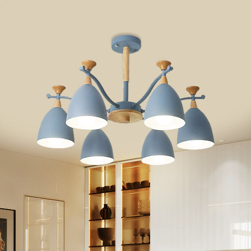 Modern Cone Chandelier Pendant Light - Metal Hanging Ceiling Light for Bedroom (3/6/8 Lights) - Grey/White/Green