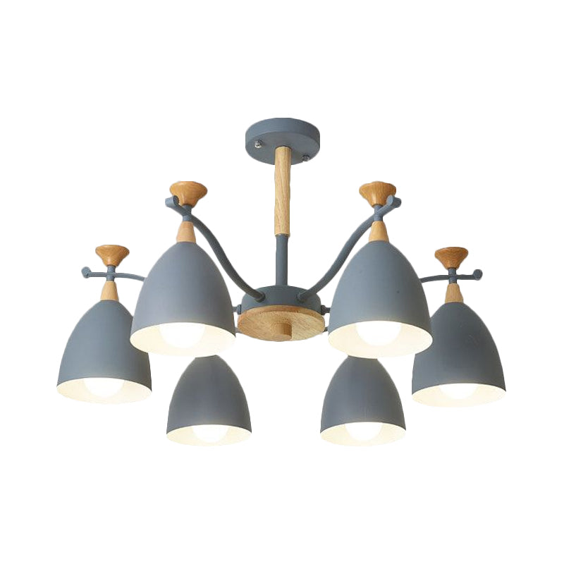 Modern Cone Chandelier Pendant Light - Metal Hanging Ceiling Light for Bedroom (3/6/8 Lights) - Grey/White/Green