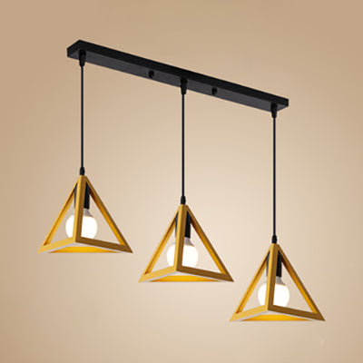 Retro Triangle Pendant Ceiling Light - Stylish Metallic 3-Head Suspension Lamp Yellow / Linear