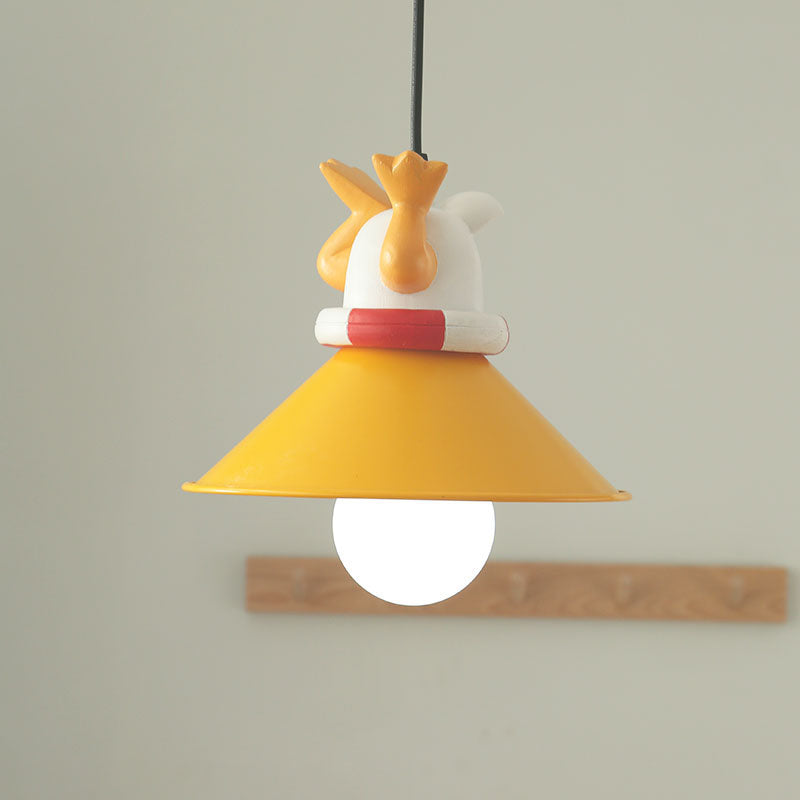 Cartoon Yellow Animals Hanging Lamp Kit - Single Bulb Pendant Lighting With Conic Resin Shade