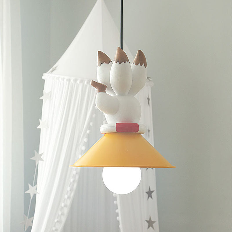 Cartoon Yellow Animals Hanging Lamp Kit - Single Bulb Pendant Lighting With Conic Resin Shade