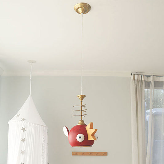 Gold Hanging Lamp Kit With Modern Cartoon Design - 1/4 Lights Pendant In Red 1 /