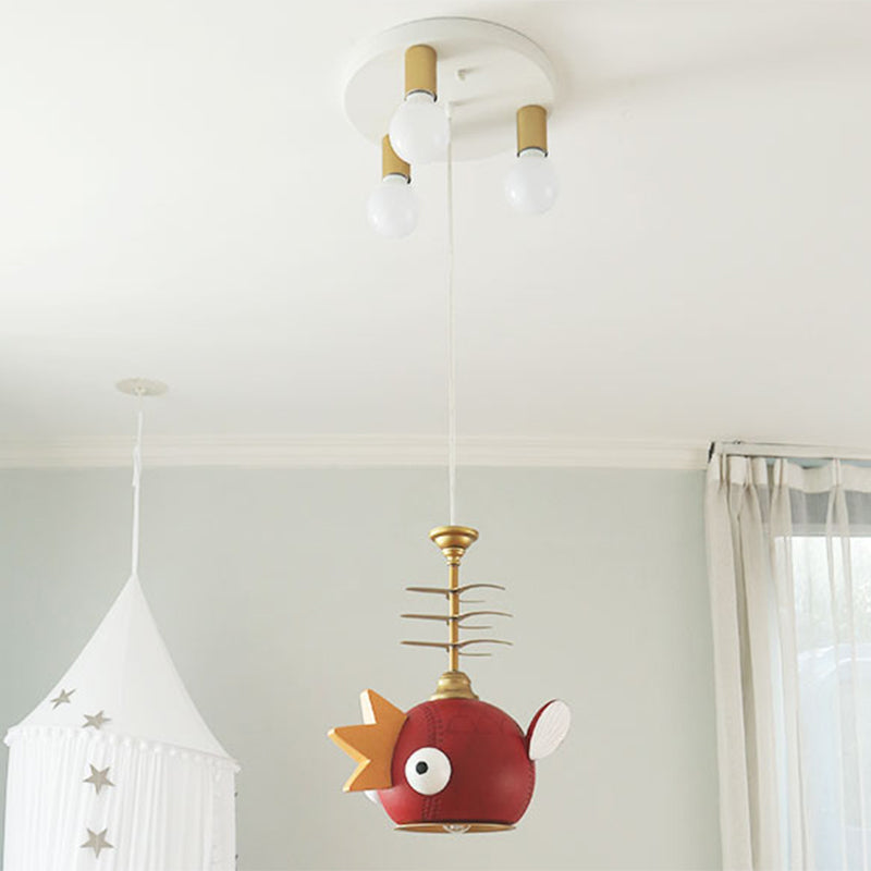 Gold Hanging Lamp Kit With Modern Cartoon Design - 1/4 Lights Pendant In Red 4 /