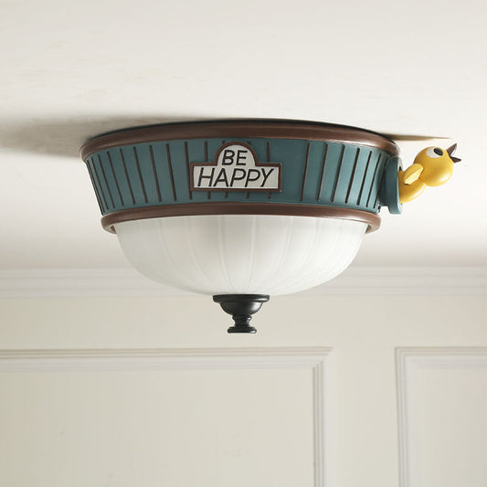 Green Resin Dome Flush Mount Ceiling Light Fixture - 3 Lights Ideal for Bedroom