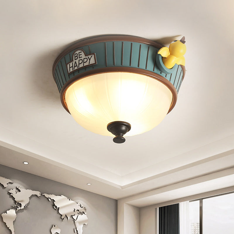 Green Resin Dome Flush Mount Ceiling Light Fixture - 3 Lights Ideal for Bedroom