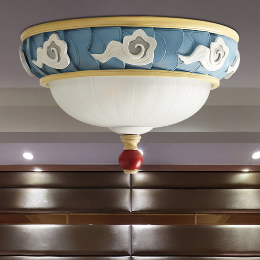 Contemporary Blue Dome Resin Flush Mount Lamp - 3 Head Ceiling Light for Bedroom