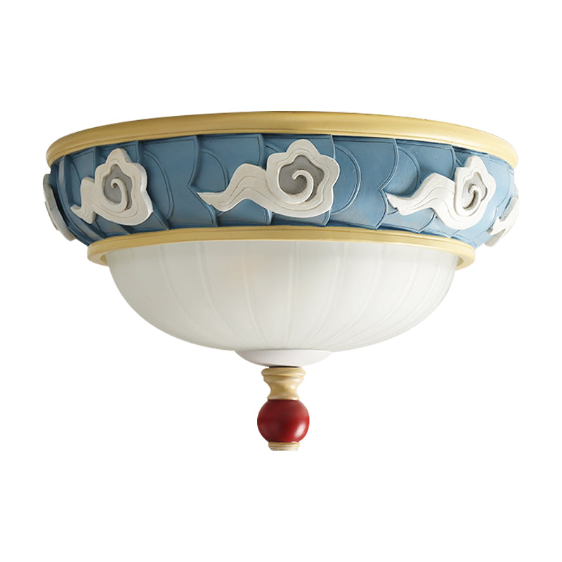 Contemporary Blue Dome Resin Flush Mount Lamp - 3 Head Ceiling Light for Bedroom