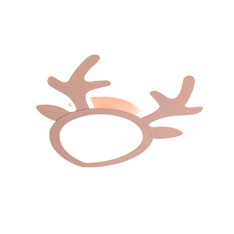 Macaroon Pink/Blue LED Children's Bedroom Ceiling Light - Antler Iron Flush Mount Lamp