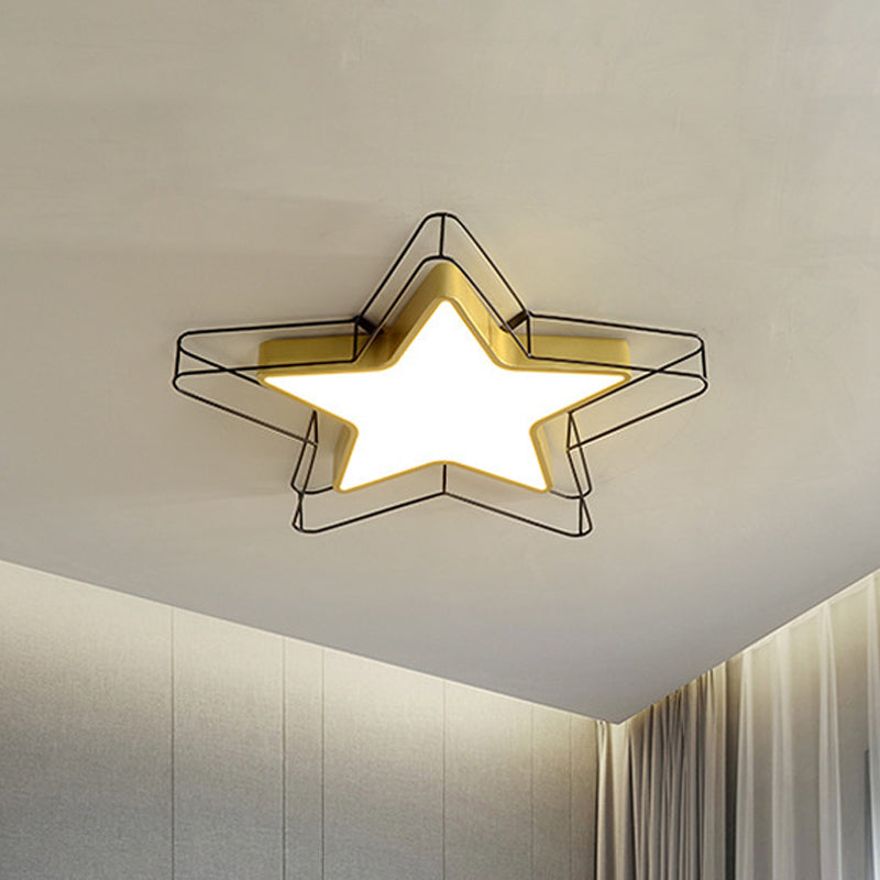 Plafonnier LED encastré moderne en forme de pentagramme noir/doré pour chambres à coucher avec fixation en cage acrylique