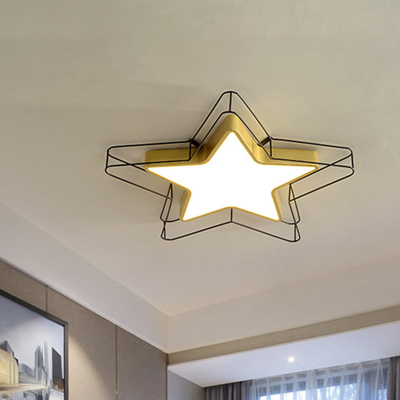 Plafonnier LED encastré moderne en forme de pentagramme noir/doré pour chambres à coucher avec fixation en cage acrylique