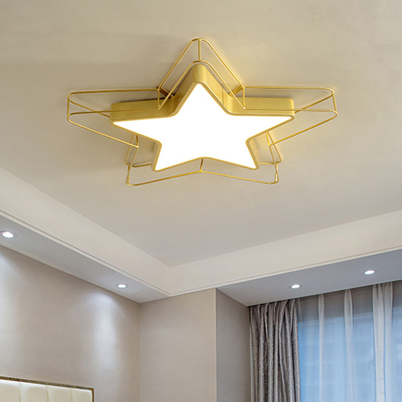 Plafonnier LED encastré moderne en forme de pentagramme noir/doré pour chambres à coucher avec fixation en cage acrylique