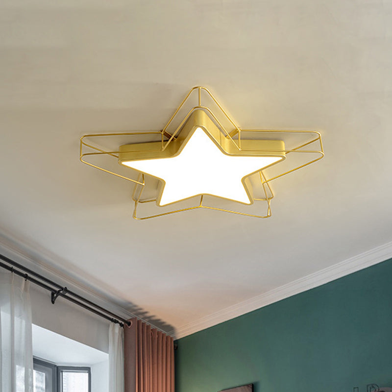 Plafonnier LED encastré moderne en forme de pentagramme noir/doré pour chambres à coucher avec fixation en cage acrylique