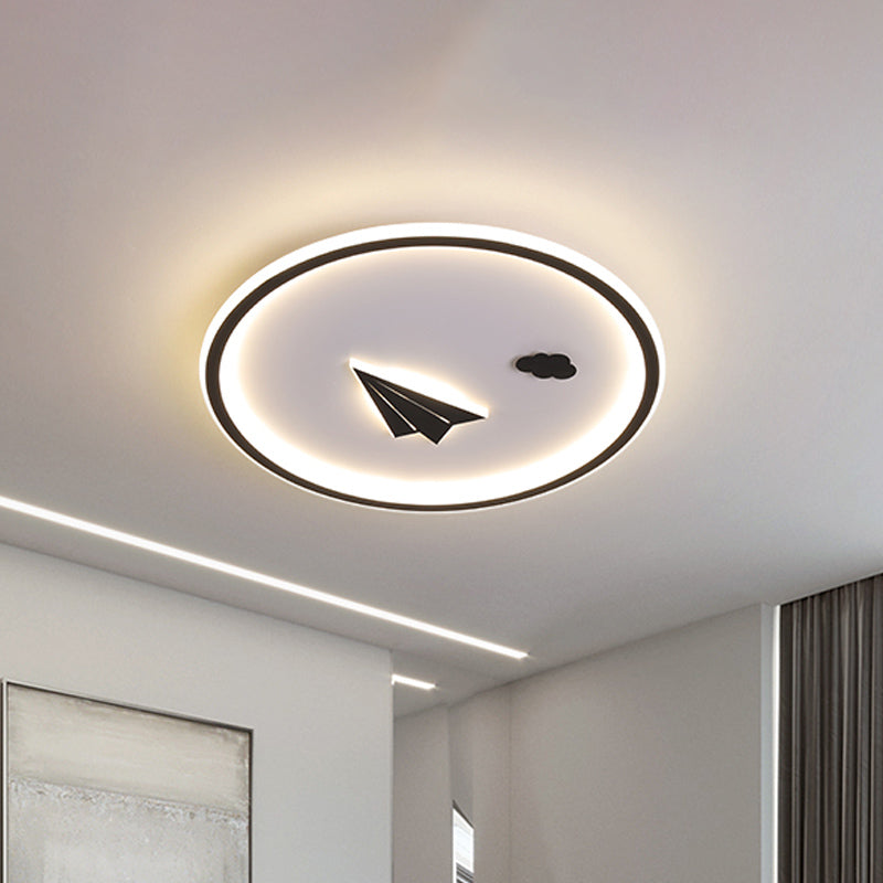 Metal Paper Plane and Cloud Flushmount LED Black Ceiling Light in Warm/White