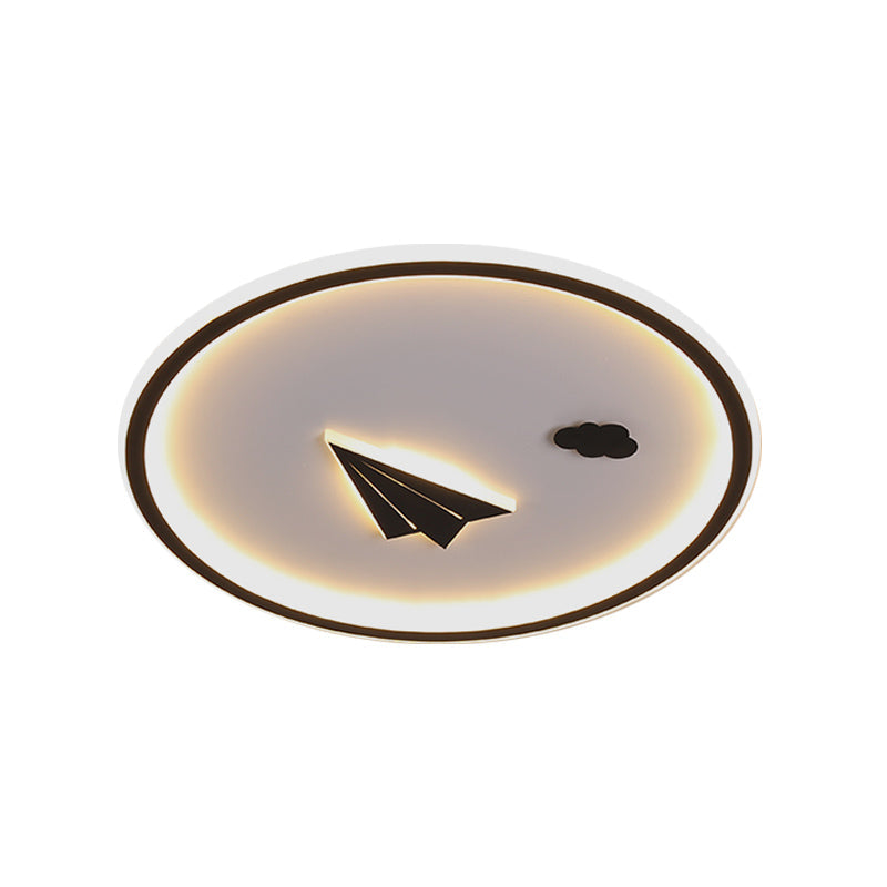 Metal Paper Plane and Cloud Flushmount LED Black Ceiling Light in Warm/White