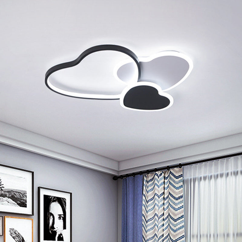 Nordic Acrylic LED Black Flush Mount Ceiling Lamp with Multi-Heart Design - Warm/White Light for Living Room