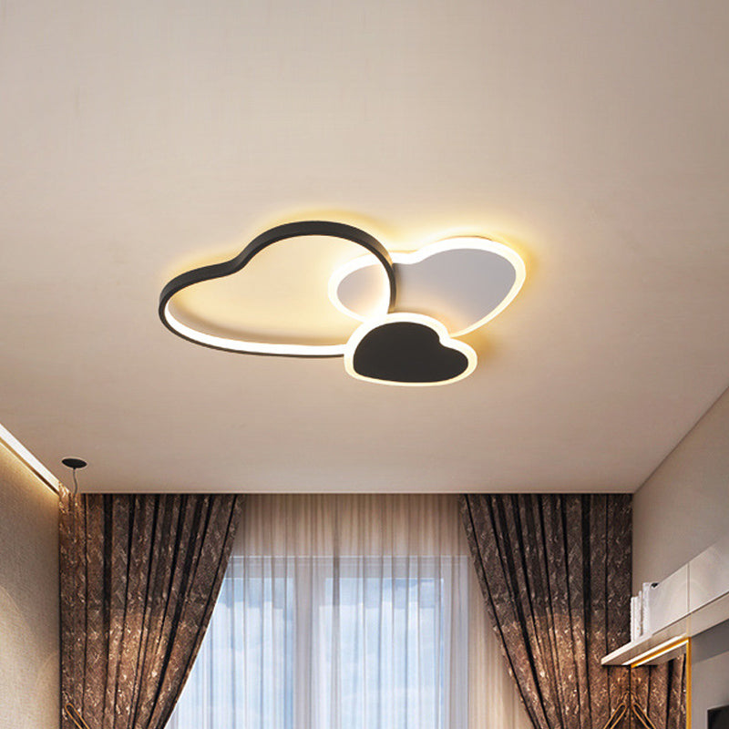 Nordic Acrylic LED Black Flush Mount Ceiling Lamp with Multi-Heart Design - Warm/White Light for Living Room