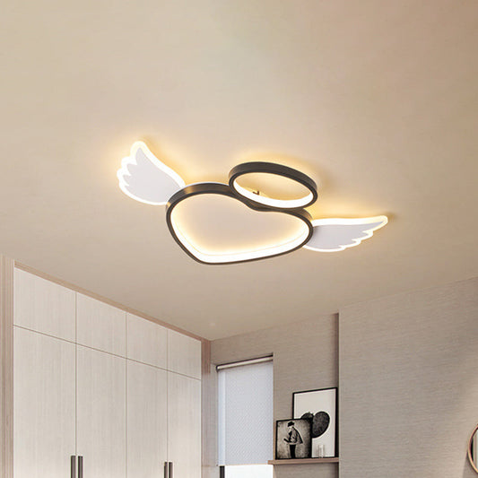 Black Heart With Wing Led Ceiling Fixture: Nordic Acrylic Flush Mount Lighting For Bedroom