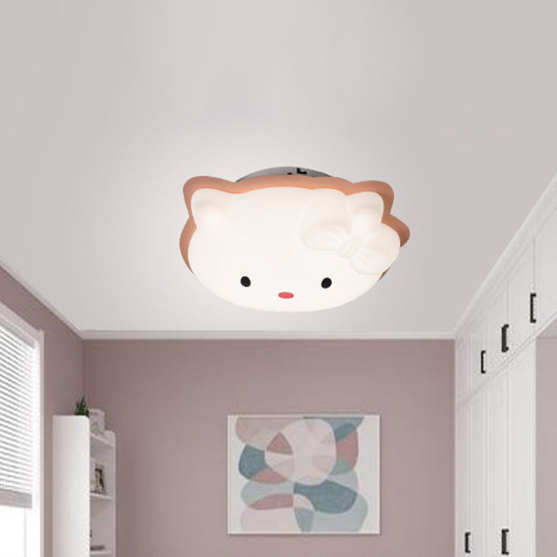 Kids' Cartoon Cat LED Flush Mount Light Fixture for Pink/Blue Bedroom Décor