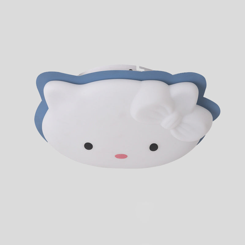 Kids' Cartoon Cat LED Flush Mount Light Fixture for Pink/Blue Bedroom Décor