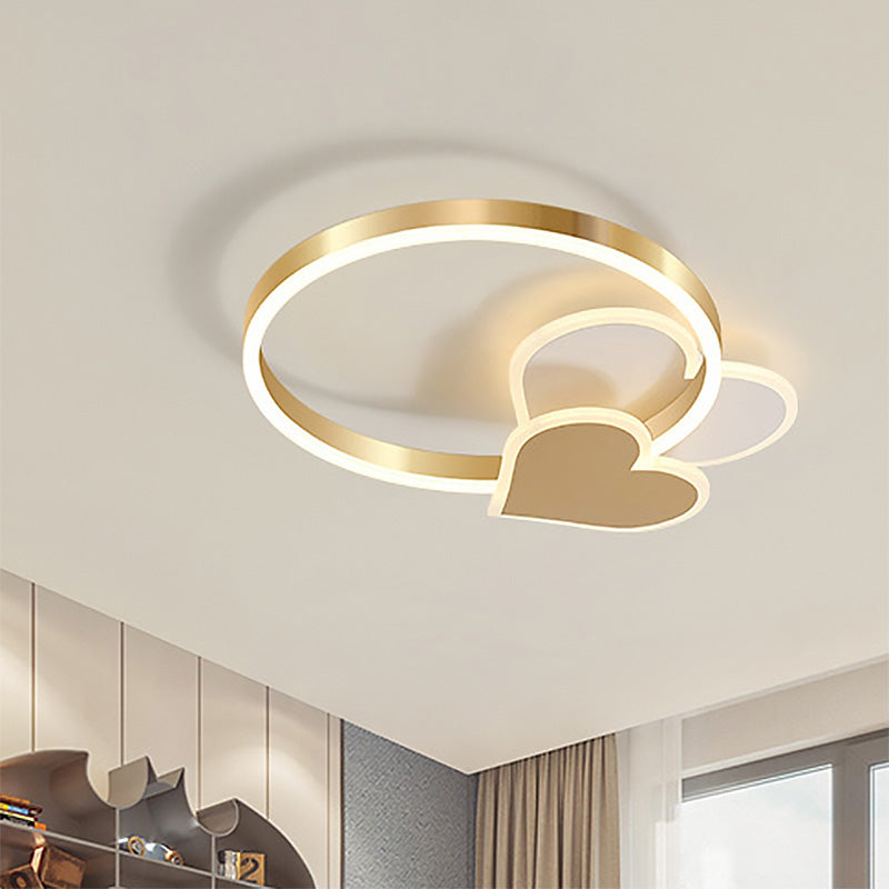Gold Nordic LED Flush Mount Light with Loving Heart and Star Design