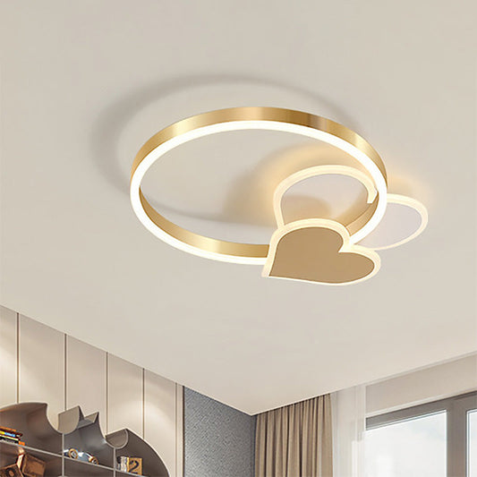 Gold Nordic LED Flush Mount Light with Loving Heart and Star Design