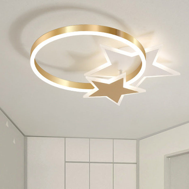 Gold Nordic LED Flush Mount Light with Loving Heart and Star Design