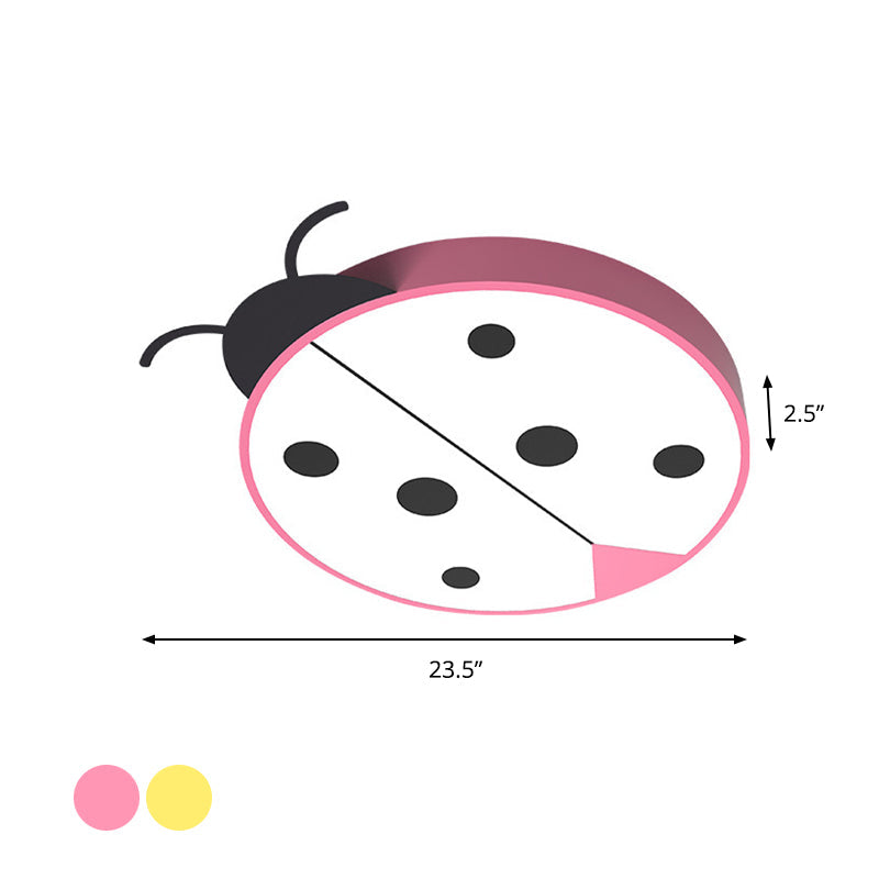 Ladybug Cartoon LED Flush Mount Light Fixture - Fun Acrylic Red/Yellow Flushmount Lighting for Children's Bedroom