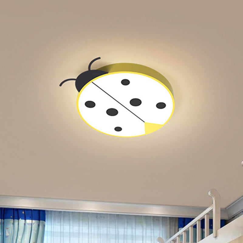 Ladybug Cartoon LED Flush Mount Light Fixture - Fun Acrylic Red/Yellow Flushmount Lighting for Children's Bedroom