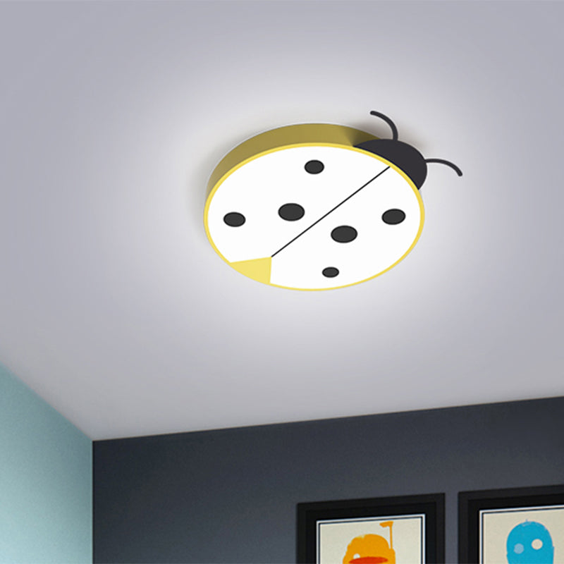 Ladybug Cartoon LED Flush Mount Light Fixture - Fun Acrylic Red/Yellow Flushmount Lighting for Children's Bedroom