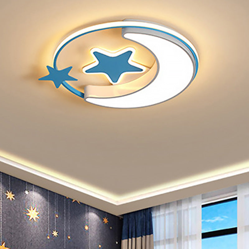 Nordic LED Ceiling Lamp for Children's Bedroom with Star and Moon Design in Gold, Pink, or Blue