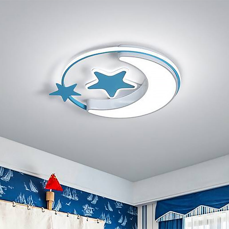 Nordic LED Ceiling Lamp for Children's Bedroom with Star and Moon Design in Gold, Pink, or Blue