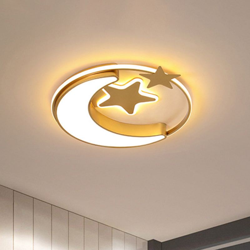 Nordic LED Ceiling Lamp for Children's Bedroom with Star and Moon Design in Gold, Pink, or Blue