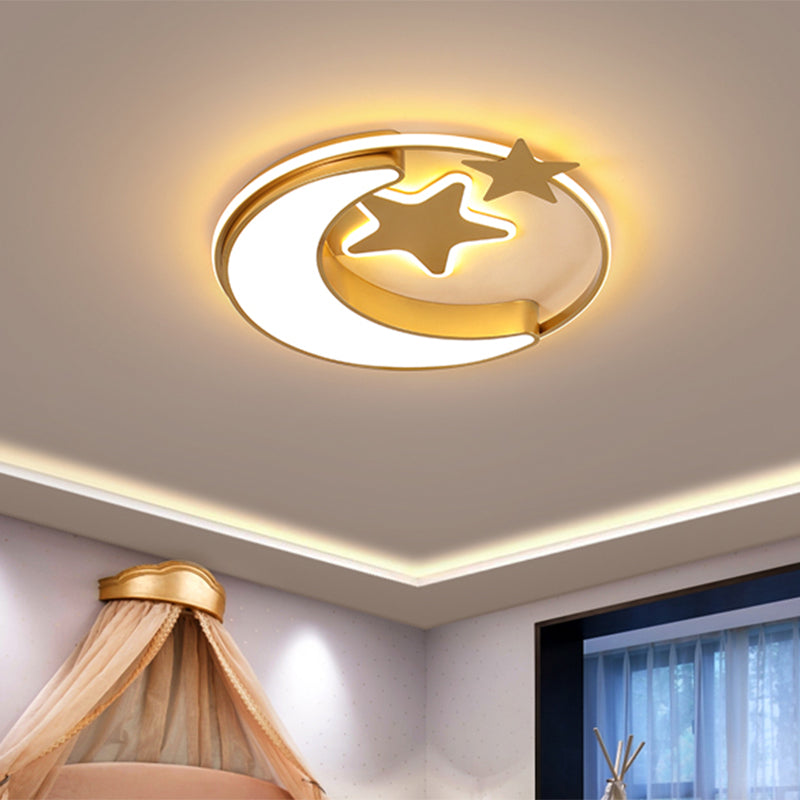 Nordic LED Ceiling Lamp for Children's Bedroom with Star and Moon Design in Gold, Pink, or Blue