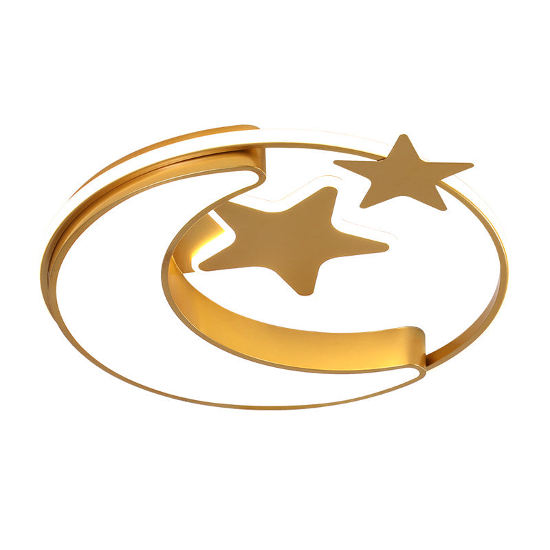 Nordic LED Ceiling Lamp for Children's Bedroom with Star and Moon Design in Gold, Pink, or Blue