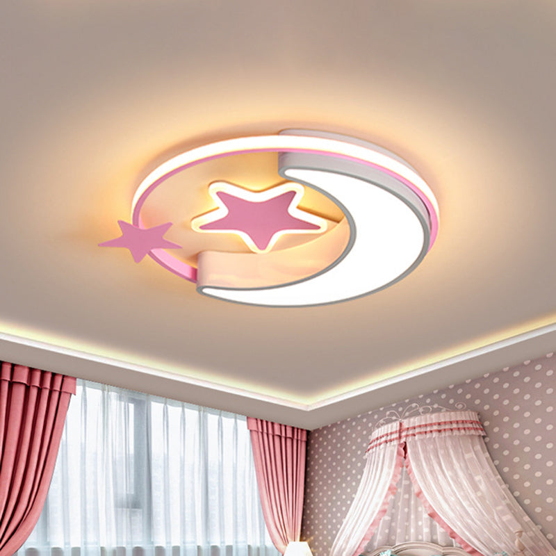 Nordic LED Ceiling Lamp for Children's Bedroom with Star and Moon Design in Gold, Pink, or Blue
