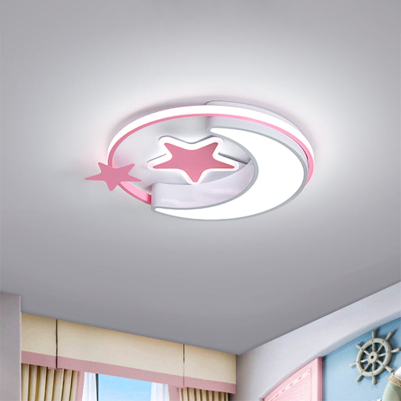 Nordic LED Ceiling Lamp for Children's Bedroom with Star and Moon Design in Gold, Pink, or Blue