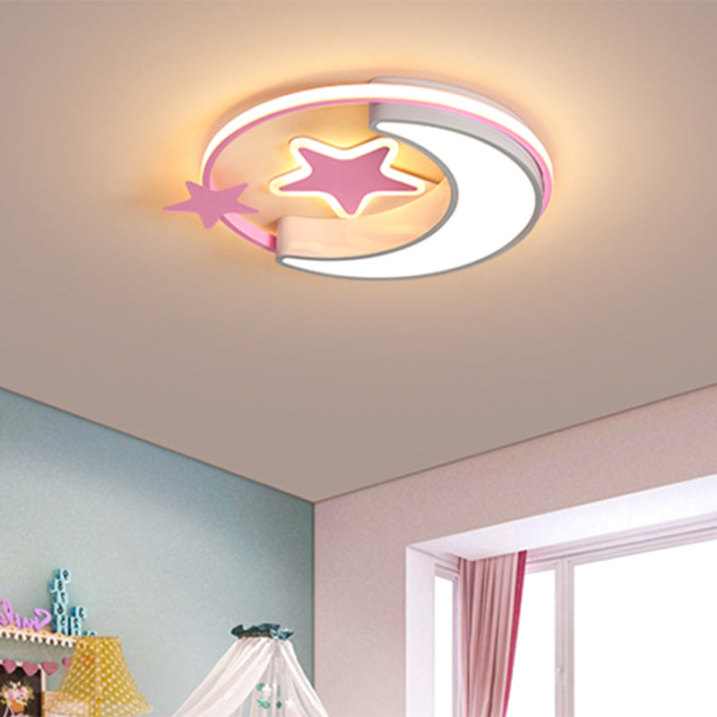 Nordic LED Ceiling Lamp for Children's Bedroom with Star and Moon Design in Gold, Pink, or Blue