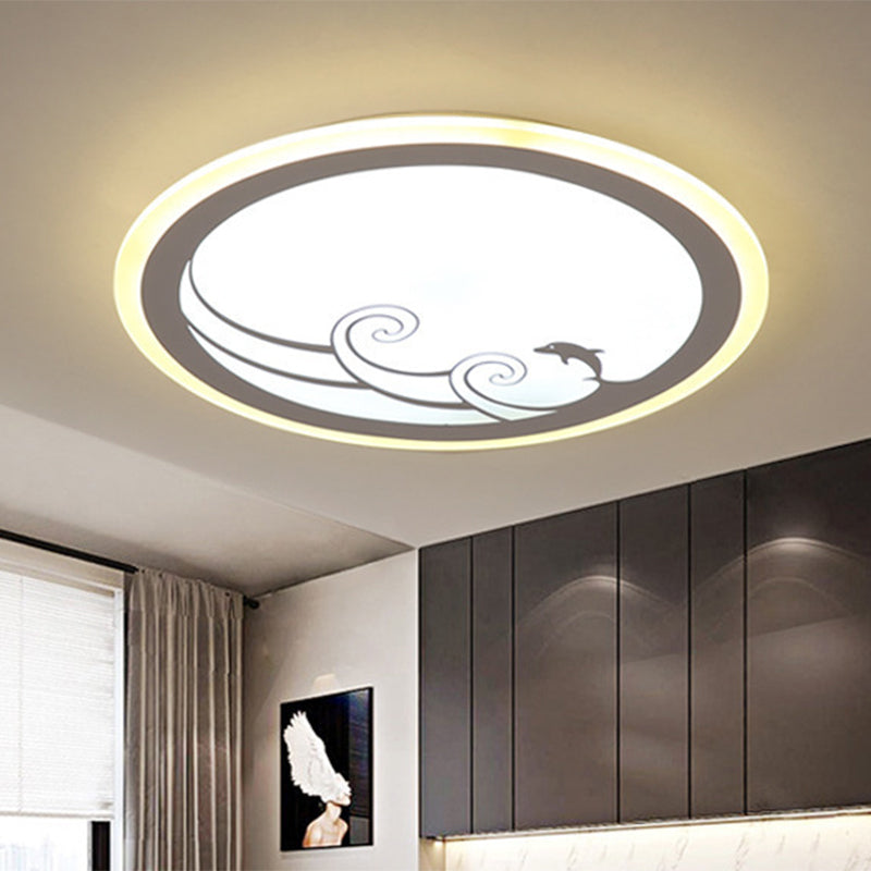 Nordic LED Dolphin Pattern Flush Light - Acrylic Shade, Warm/White Light